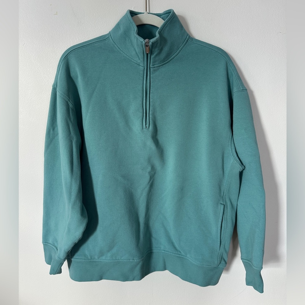 Athleta Forever Fleece 1/4 zip sweatshirt Jade green size M